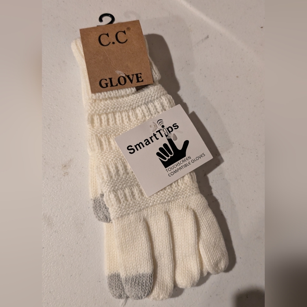 C.C Cream Knit Touchscreen Gloves